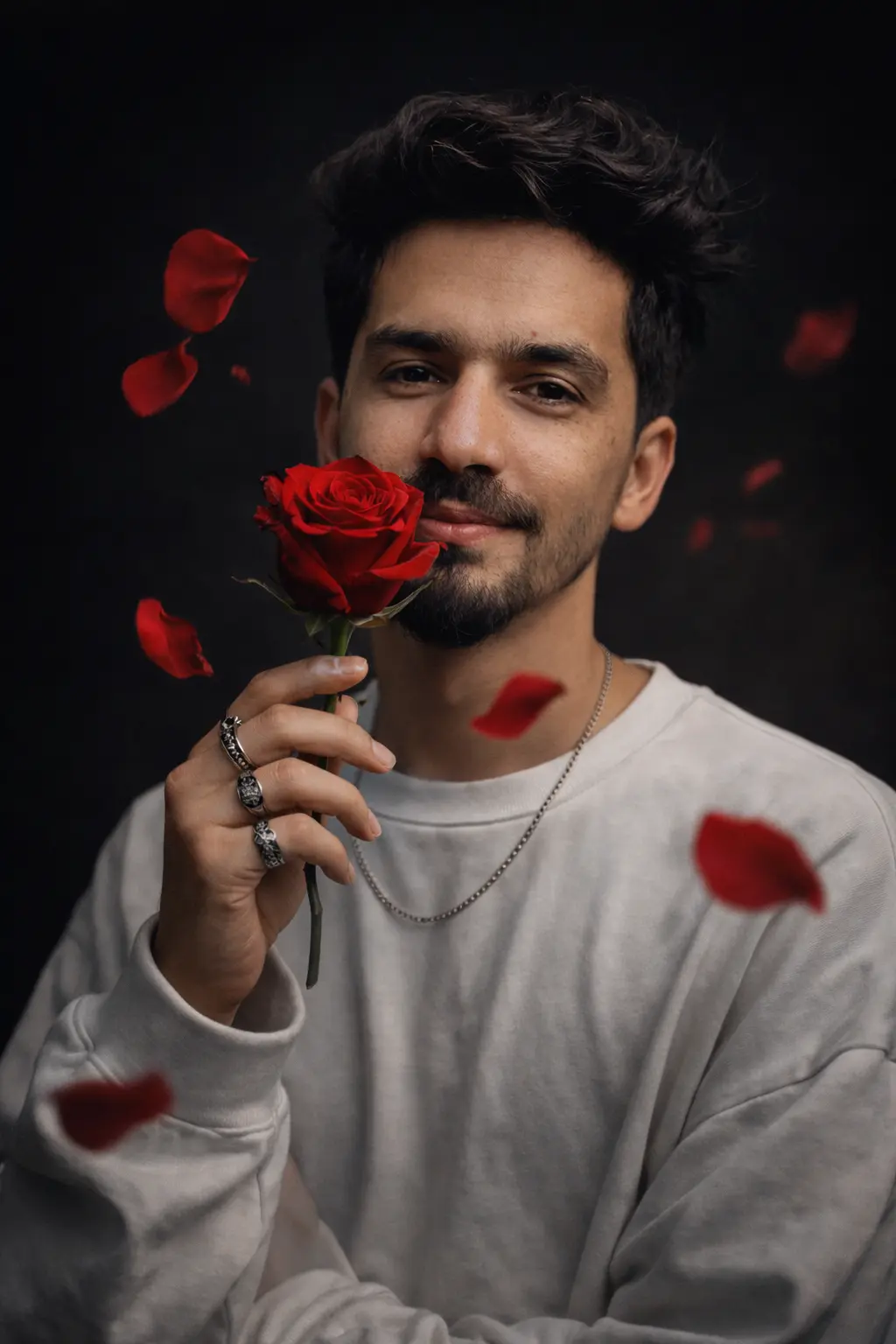 vibrant red rose boy