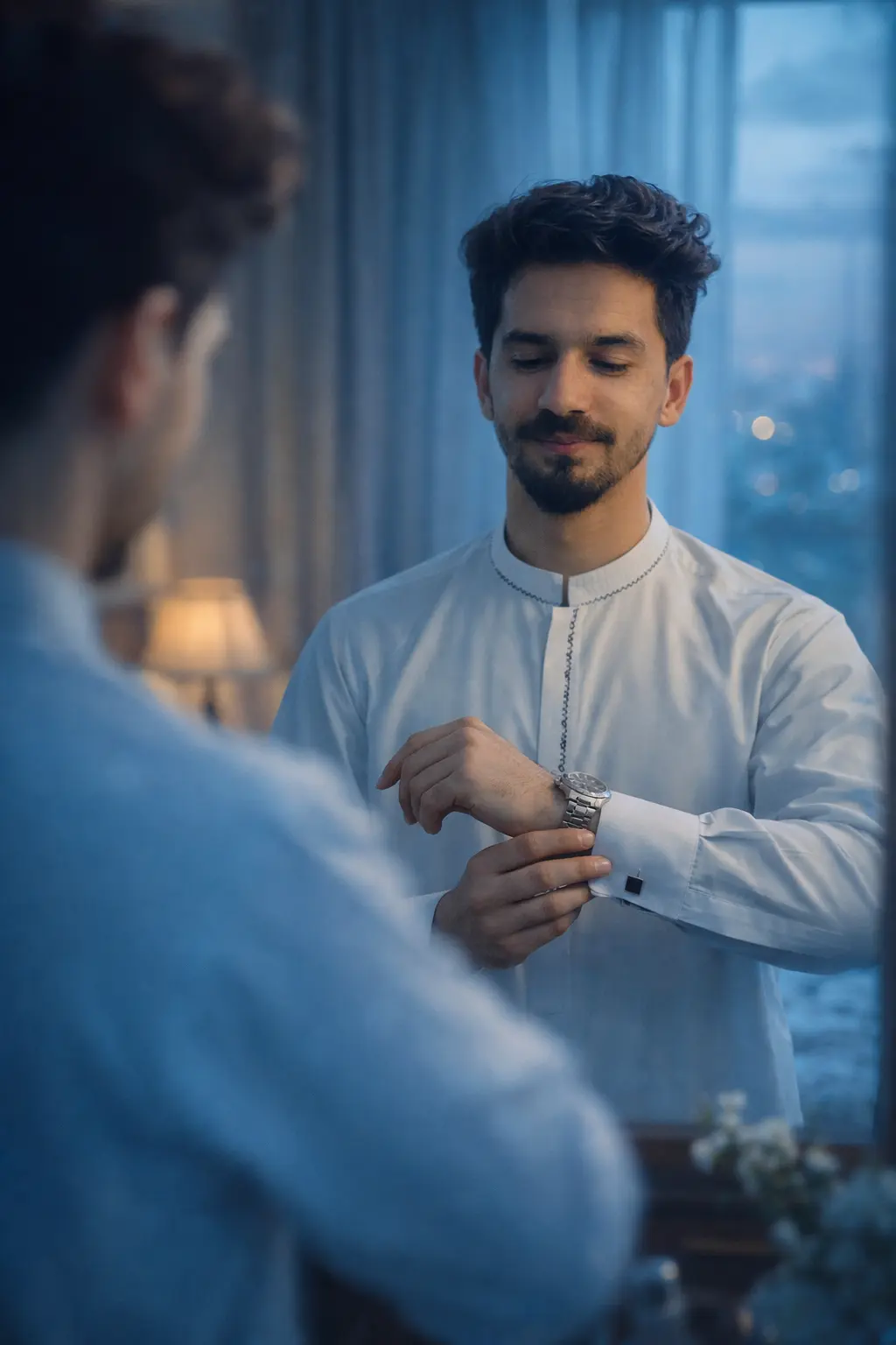 Blue Hour Mirror Reflection Portrait
