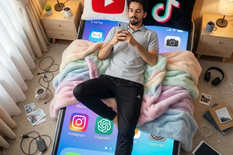 Digital Addiction Surreal Bedroom Concept Art
