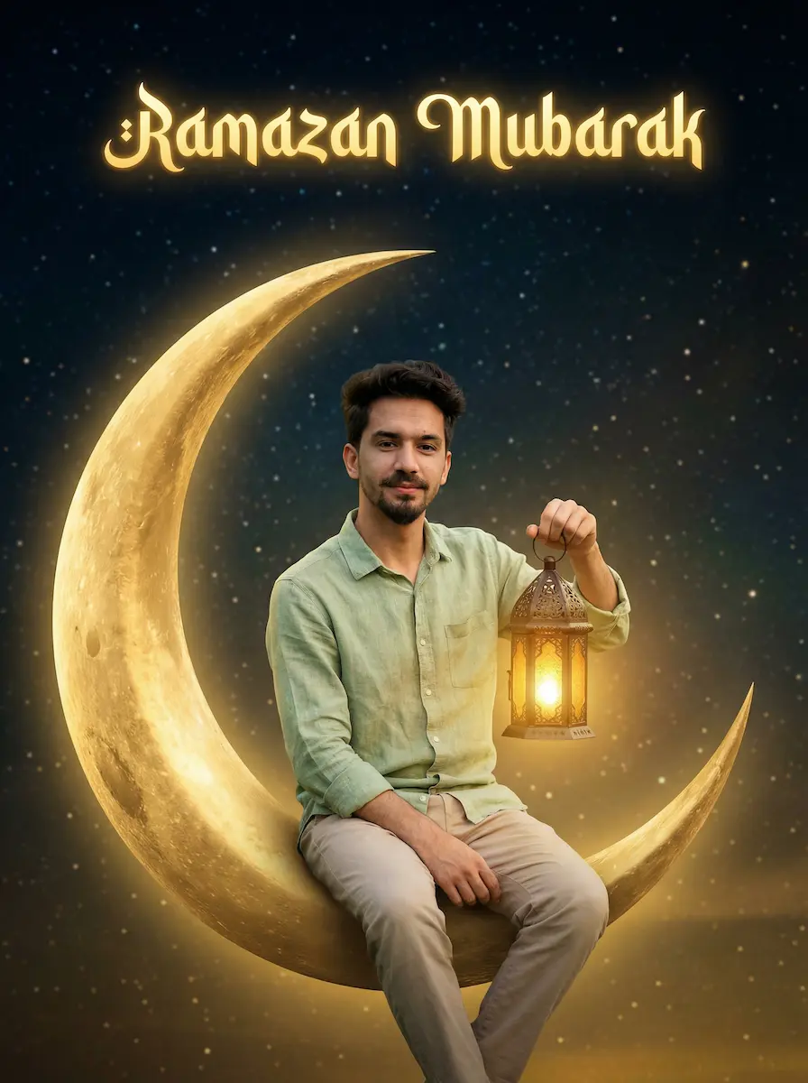 Ramadan Golden Crescent Moon Portrait